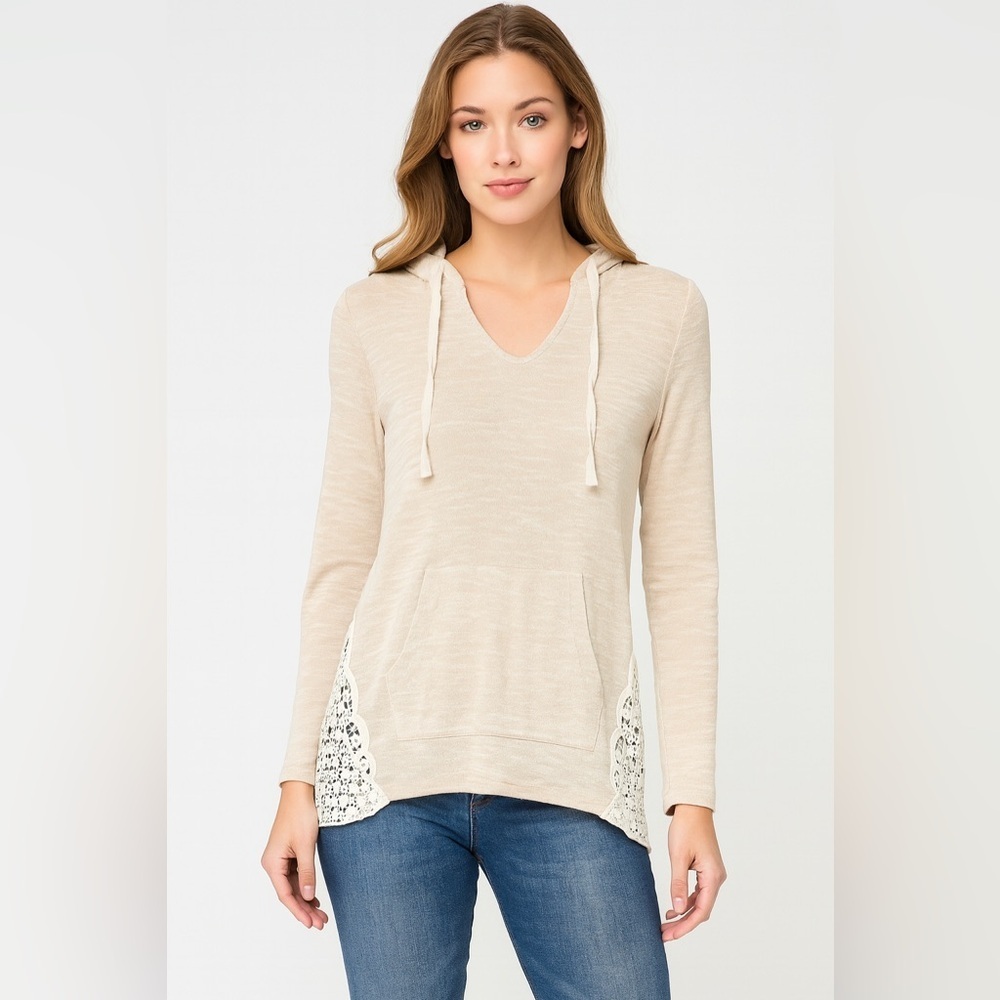 Chance or Fate Beige Hoodie Sweater Lace Accent Medium